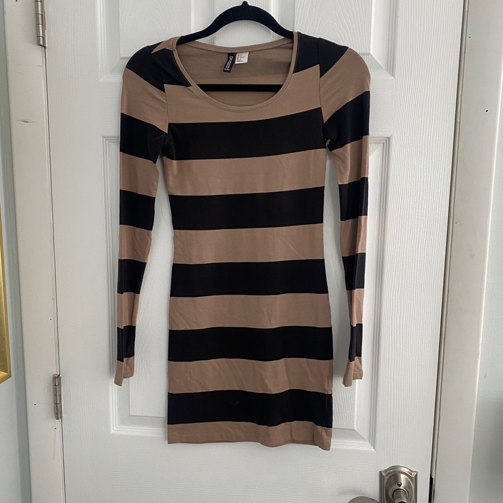 H&M Divided striped tan and black mini dress
